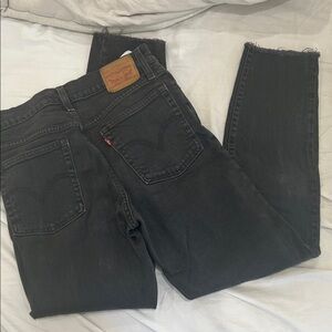 Levi's Black Straight High-Rise Jeans with Raw Hem